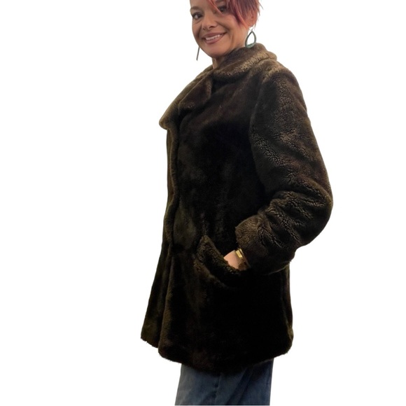 Vintage 60's Avon Chocolate Teddy Retro Mod Faux Fur Double Breasted Cozy Coat - Picture 8 of 17